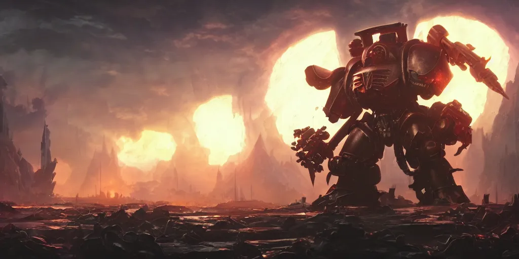 Prompt: warhammer 4 0 k, studio ghibli, pixar and disney animation, sharp, rendered in unreal engine 5, anime key art by greg rutkowski, bloom, dramatic lighting