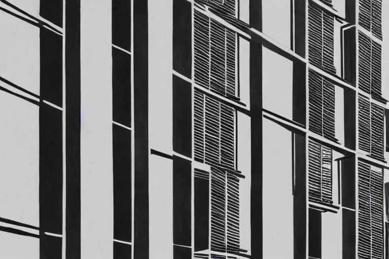 Prompt: a one line drawing of an urban balcony, solid background, black and white