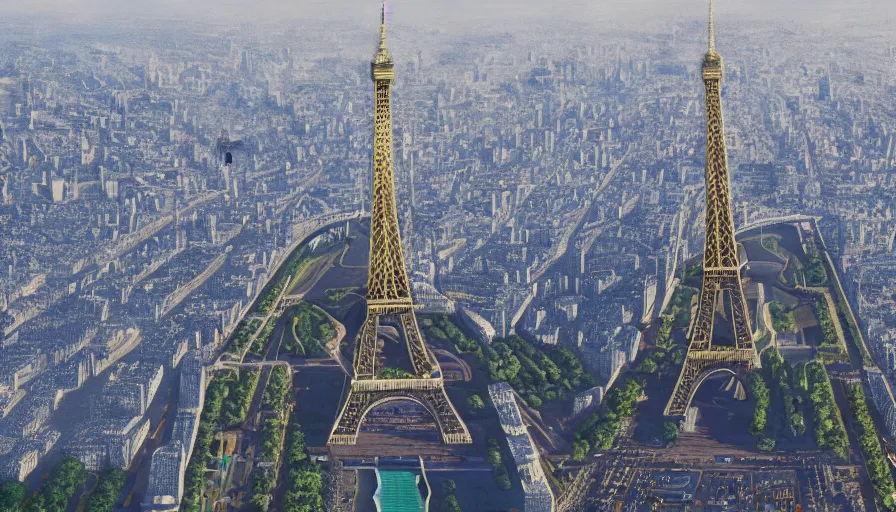 Image similar to olympic games around eiffel tower, wide view, hyperdetailed, artstation, cgsociety, 8 k