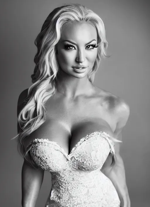 Image similar to portrait of lindsey pelas wearing white marriage gown, by charlotte grimm, natural light, detailed face, beautiful features, symmetrical, canon eos c 3 0 0, ƒ 1. 8, 3 5 mm, 8 k, medium - format print,