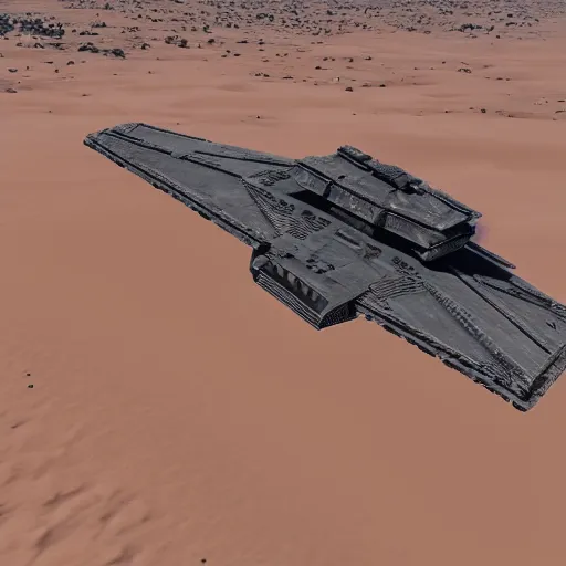 Prompt: star destroyer flying over a desert, 4k ultra Realistic, unreal engine 5 quality