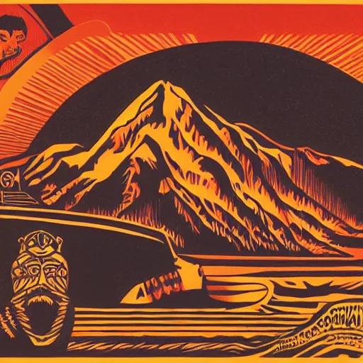 Prompt: Alaskan Sunset by Shepard Fairey and Maurice Sendak