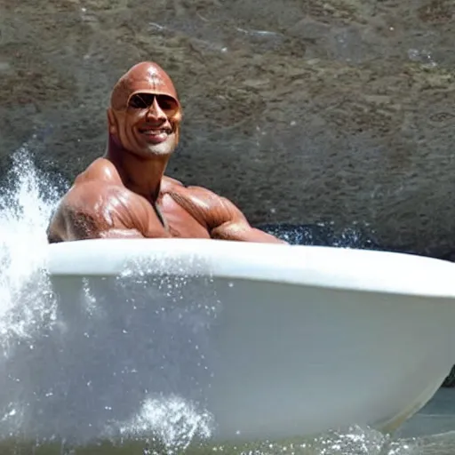 Prompt: Dwayne Johnson surfing in a bathtub