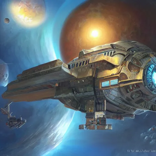 Image similar to Immense space ship in orbit above earth artwork by tyler edlin