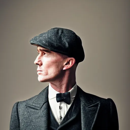 Prompt: Portrait photo of tommy shelby peaky blinder, color, studio lighting