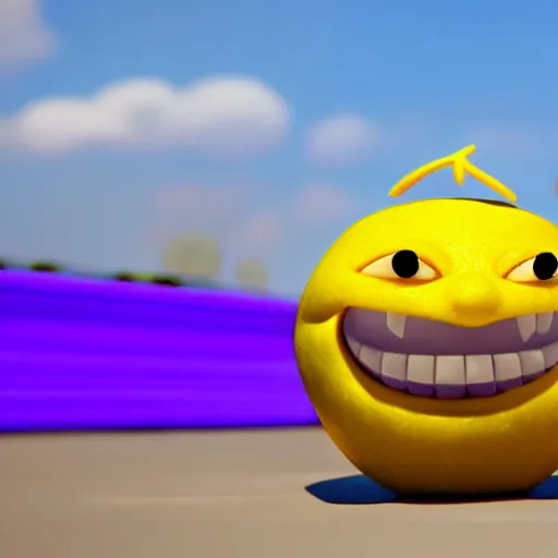 Prompt: a clean 3d render, octane render, pixar still of a smiling lemon with sunglasses laying on the beach, happy, chill vibe