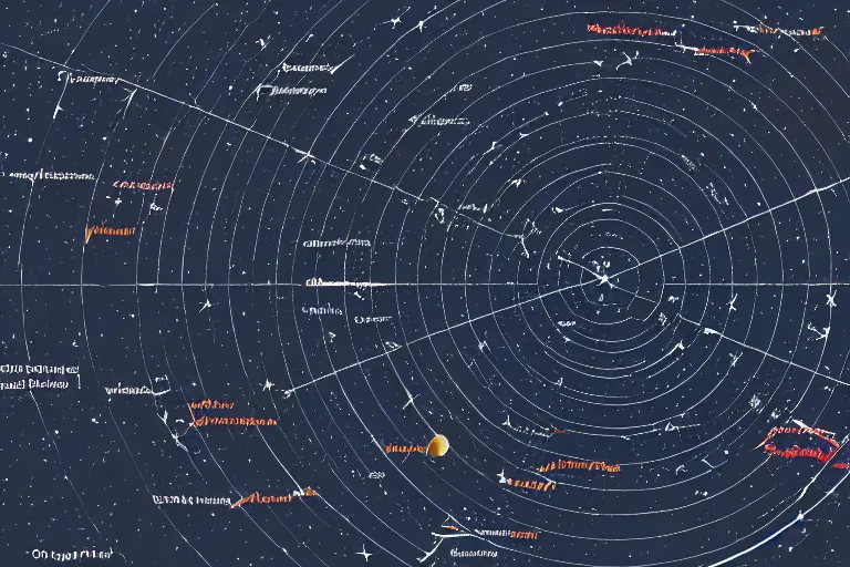 Prompt: A star map with the path to the closest planet with life