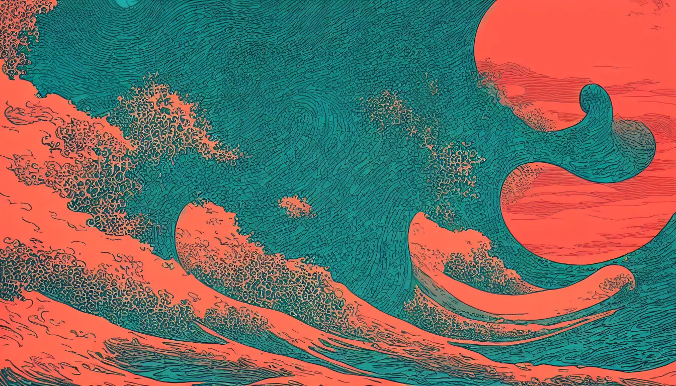 Image similar to ocean wave, land in sight by Kilian Eng, minimalist, detailed