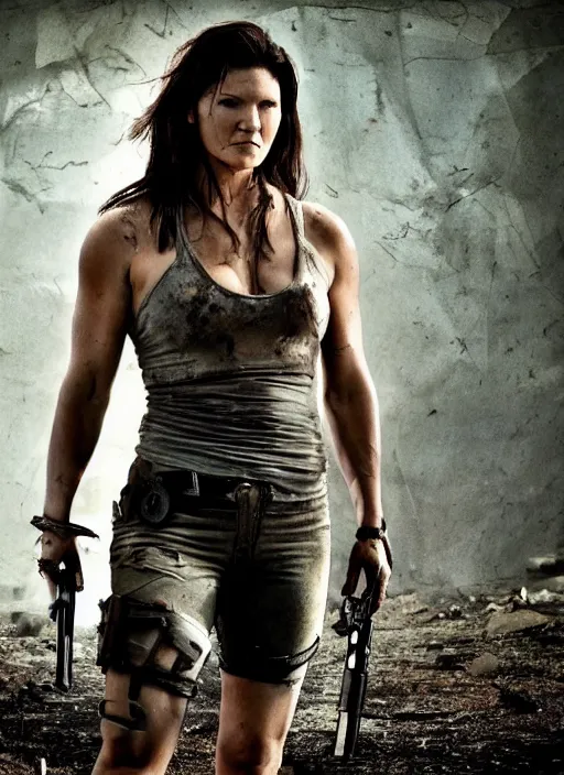 Prompt: photography gina carano prehistoric postapocalyptic survivor cinematic