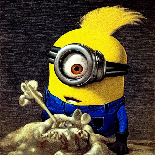 Prompt: Minions in the style of FRANCISCO GOYA, SATURN DEVOURING HIS SON