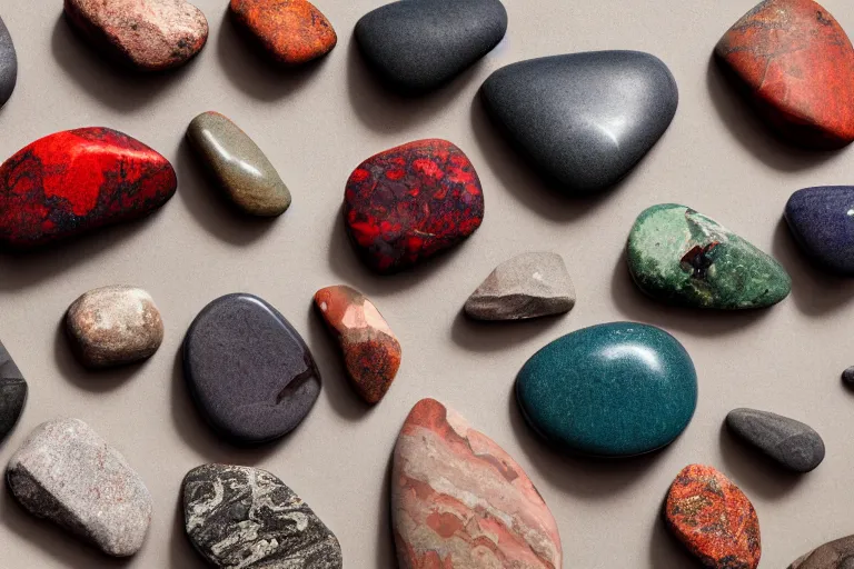 Prompt: octane render of beautiful jasper stones, shades of red, dark green, dark blue, beautiful raw jasper, gallery display photograph, ambient lighting, intricate light, detailed