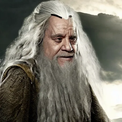 Image similar to danny devito starring as gandalf the white in the 2 0 2 4 lord of the rings movie, full body, hyper realistic, high quality, wide angle