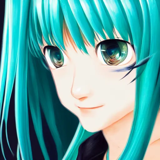 Image similar to a high detail portrait of Hatsune Miku by makoto sinkai, by BUNBUN, in simple background, mad painting