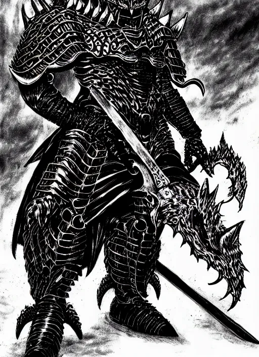 Image similar to demon wolf armored knight by kentaro miura