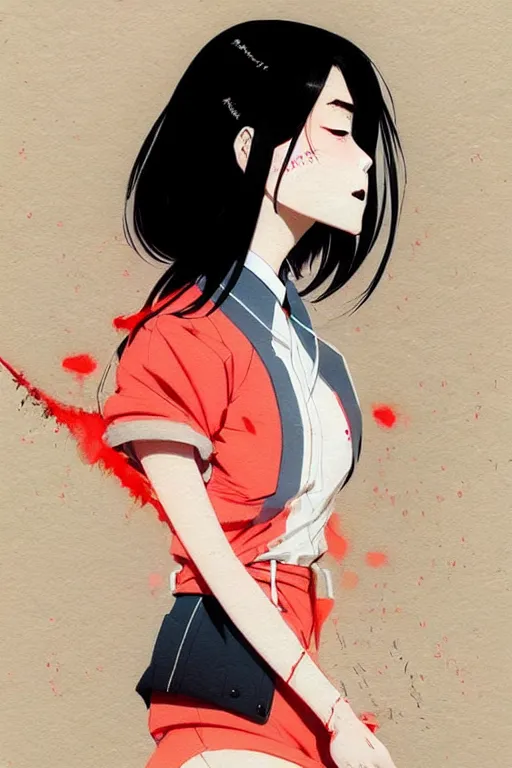 Image similar to a ultradetailed beautiful panting of a stylish woman wearing a japanese school uniform, she has black hair, by conrad roset, greg rutkowski and makoto shinkai, trending on artstation