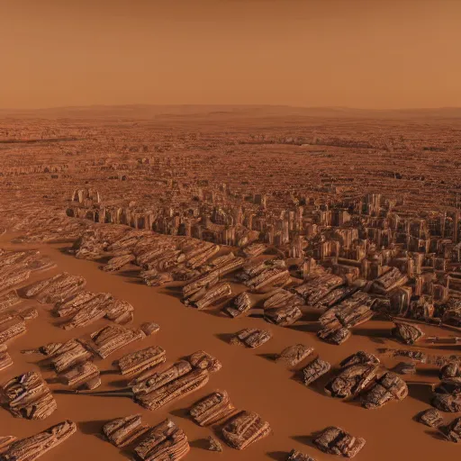 Prompt: a mars city, 8k photography, hd, detailed, susnet