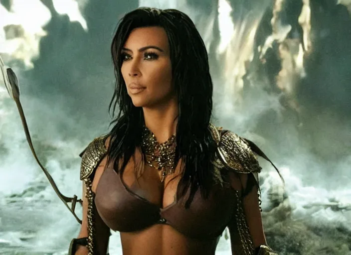 Image similar to movie still of kim kardashian as xena