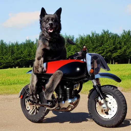 Prompt: dog riding motocycle