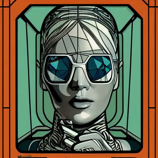 Prompt: cybernetic!!!! jennifer lawrence trapped in a glass box, style of moebius, james jean, mcbess, cinematic, highly detailed, award winning, 8 k photorealistic