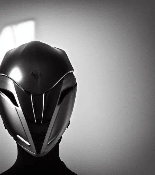 Prompt: young handsome Asian man wearing partial broken insectoid helmet mask only in pain and anger deep dark backlit night technoir bike suit cinematic monochromatic portrait photo by Leica Zeiss in detailed depth of field lens flare trending on Flickr realistic hd by frank Miller