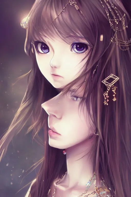 Image similar to beautiful very detailed portrait of anime girl with lots of jewelry in the face, full body, in the background there is a minimalistic palace, digital art , dramatic cinematic lighting rendered by octane, 8k, detailed, intricate, clean and textures, trending on artstation, treanding on deviantart, trending on cgsociety, pinterest, by Lauren Brevner + FRANS SMIT