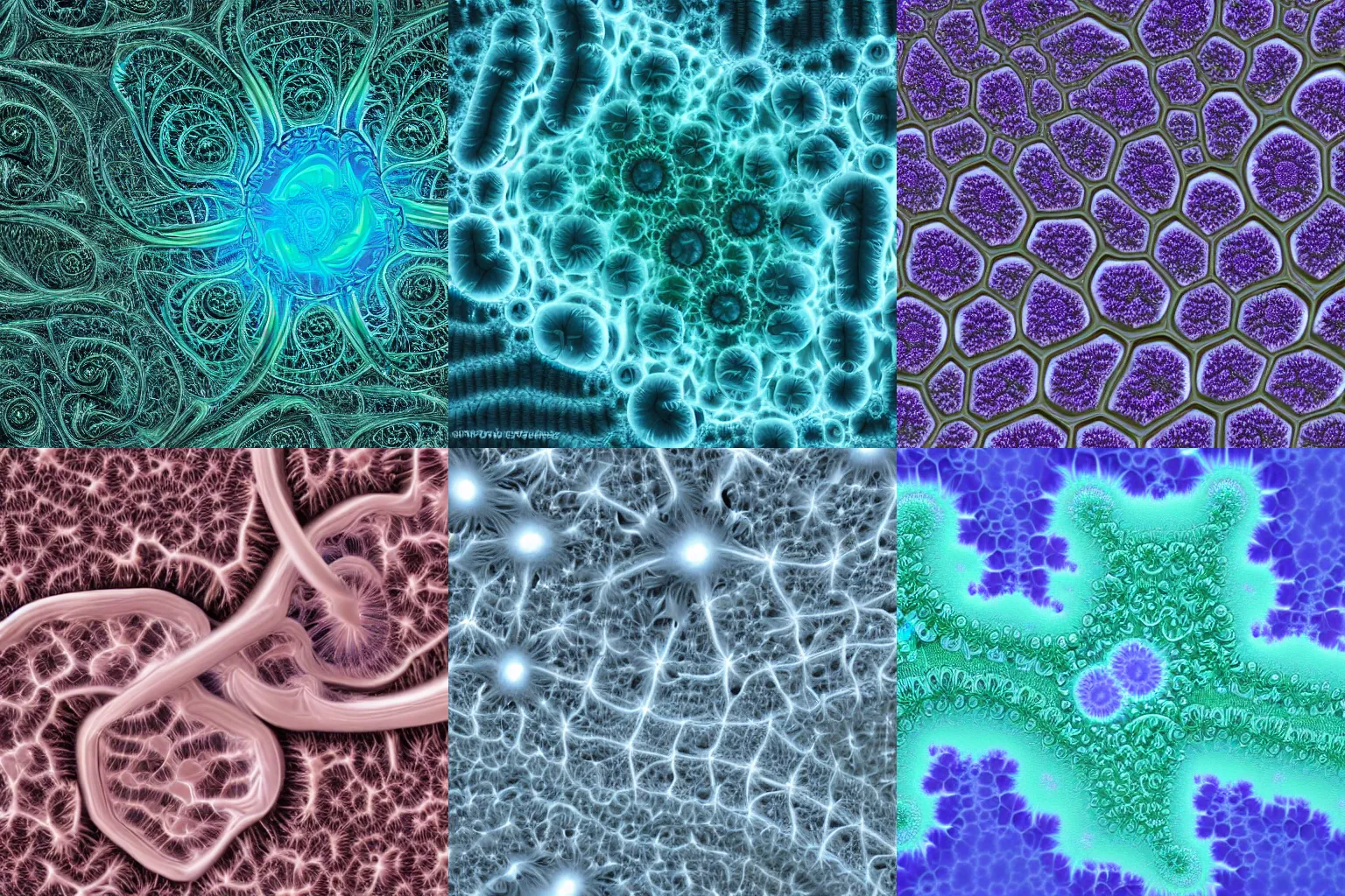 Prompt: biological fractal electron microscopy colorized hyperrealistic 8 k