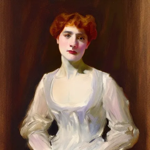 Image similar to portrait of a young woman, raphaelite, in the style of john singer sargent