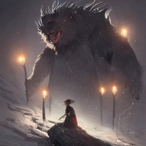 Image similar to incredible creatures of Grindelwald, digital Art, Greg rutkowski, Trending artstation,cinematographic