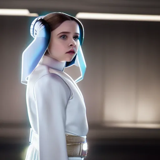 Prompt: Adult Chloe Moretz as Princess Leia, XF IQ4, 150MP, 50mm, F1.4