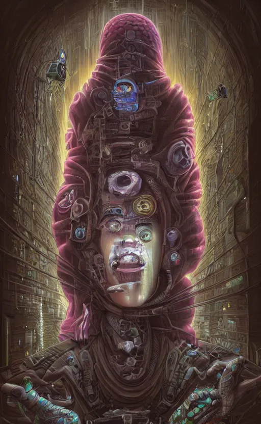 Prompt: cyberpunk cultist by naoto hattori