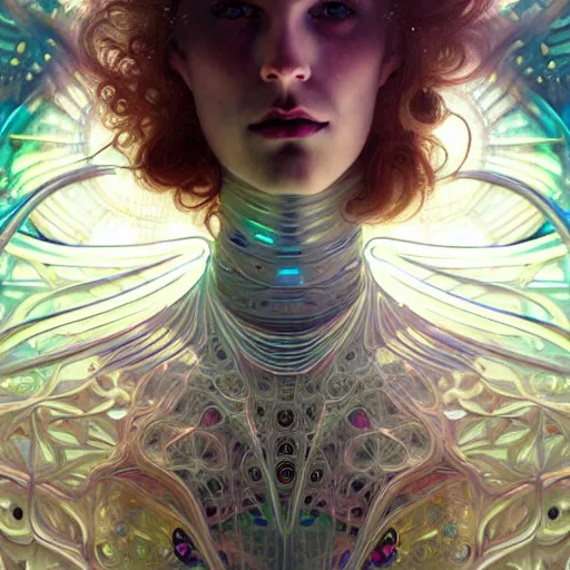 Prompt: psychedelic organic cyborg ballet, white holographic plastic, dramatic lighting, fantasy, intricate, elegant, highly detailed, lifelike, photorealistic, digital painting, artstation, illustration, smooth, sharp focus, art by john collier and albert aublet and krenz cushart and artem demura and alphonse mucha