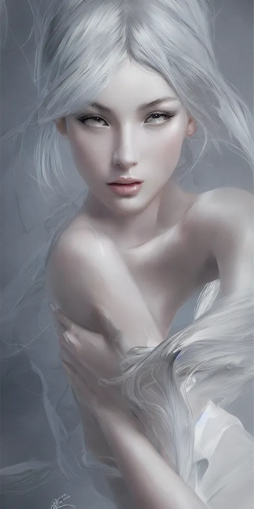 Prompt: ultra realistic artistic pose illustration studio of a beautiful elegant girl in an artistic pose covered, intricate, elegant, highly detailed, digital painting, artstation, concept art, smooth, sharp focus, illustration, delicate features. bright white. ultra realistic. ultra clear detailed art by artgerm, atey ghailan, by craig mullins