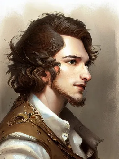 Prompt: a young handsome man, writing a poem. intricate, elegant, highly detailed, digital painting, artstation, concept art, sharp focus, illustration, by justin gerard and artgerm, 8 k