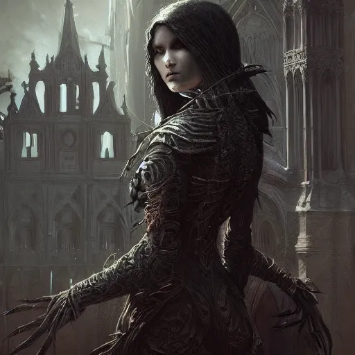 Image similar to A beautiful digital painting of a Grim Reapper, ancient catedral behind her, intricate, cinematic lighting, highly detailed, digital painting, Artstation, concept art, smooth, sharp focus, illustration, art by Tom Bagshaw, Artgerm and Greg Rutkowski