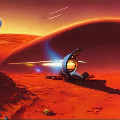 Image similar to SpaceX starship landing on the surface of Mars by Paul Lehr and Bruce Pennington