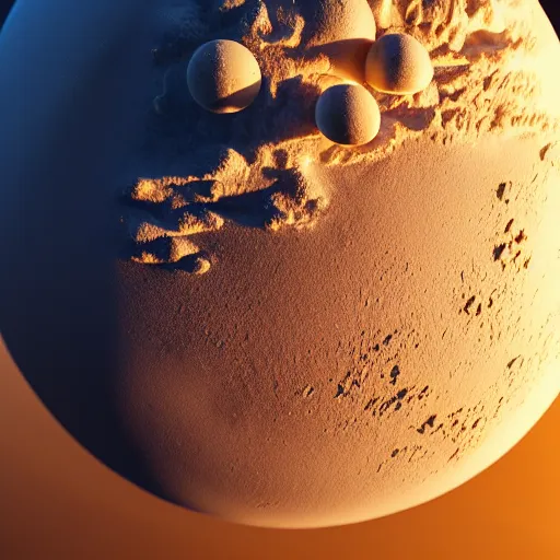 Image similar to a realistic planet made of icecream with sea of milk and chocolate mountains, super realistic, unreal engine, octane render, 8 k