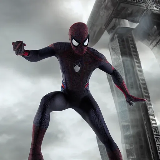 Image similar to black spider - man suit with white web lining, cinematic, volumetric lighting, realistic, hyperdetailed, photorealistic, photograph