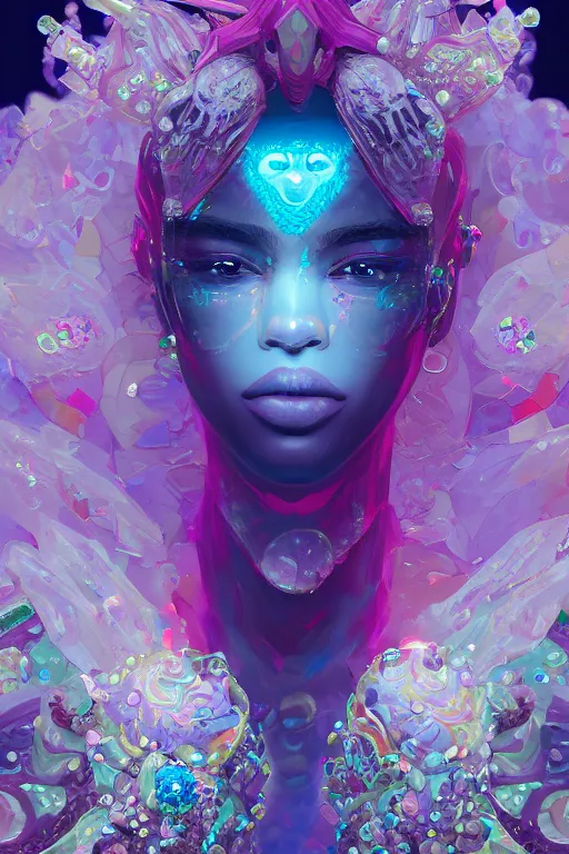 Image similar to maximalist detailed gemstone elemental portrait by adoryanti, machine. delusions, holosomnia, electrixbunny, rendered in discodiffusion. decorated with pearls and gems, behance hd. by wlop, rhads, makoto shinkai, ilya kuvshinov, igor goryunov artgerm. ray tracing hdr radiating a glowing aura