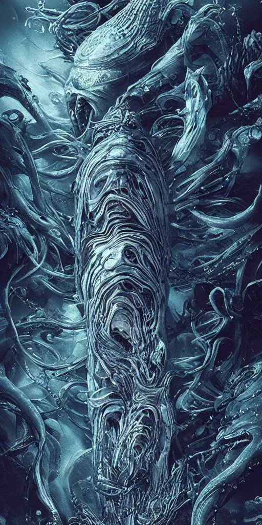 Prompt: Monster of the deep ocean, beautiful detailed intricate insanely detailed octane render, 8k artistic photography, photorealistic, chiaroscuro, by David Cronenberg, Raphael, Caravaggio