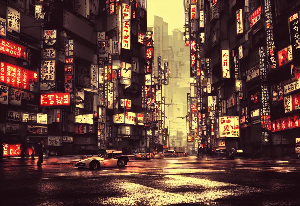Prompt: tokyo city streets by cyberpunk style max payne standing in blood trending on artstation cinematic realistic buildings windows cars realistic peoples golden ratio awesome composition color balance harmony physical correct light shadows