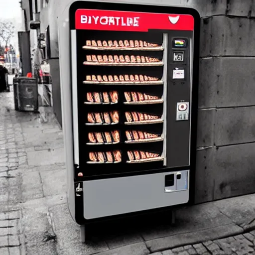 Prompt: baguette vending machine in cyberpunk street