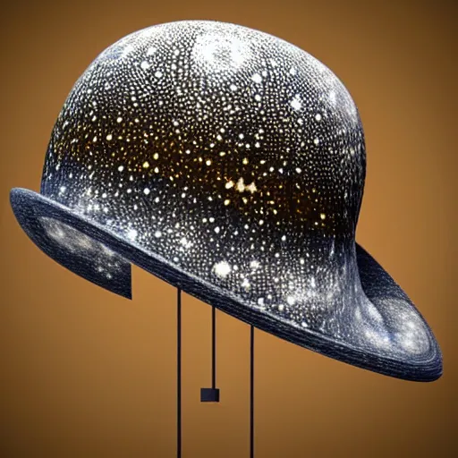 Image similar to a hat made out of stars and moons and planets, hyperrealistic detailed beautiful intricate 3 d render