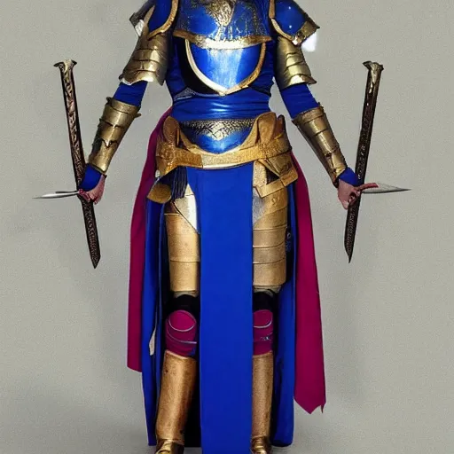 Image similar to full body photo of a female warrior with lapis lazuli armour