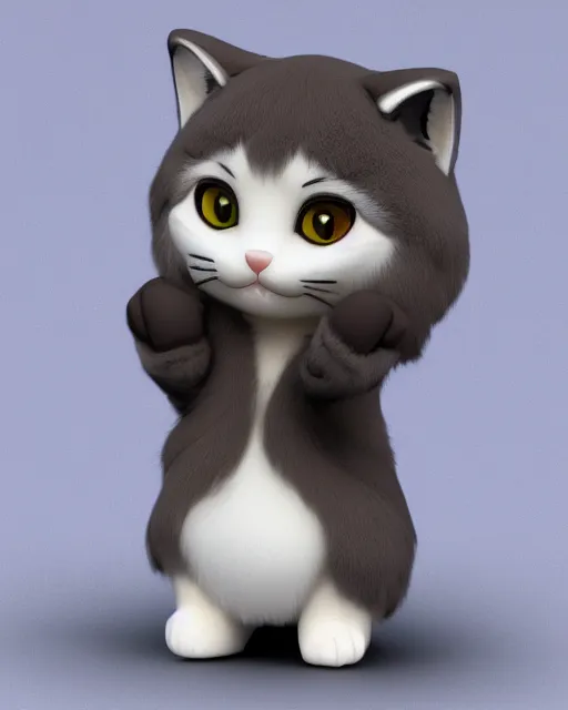 Prompt: hires cycles render of full body 3 d render of cute cat as a nendoroid with fur!, soft studio lighting, grey background, no shadow, blender, trending on artstation, 8 k, highly detailed