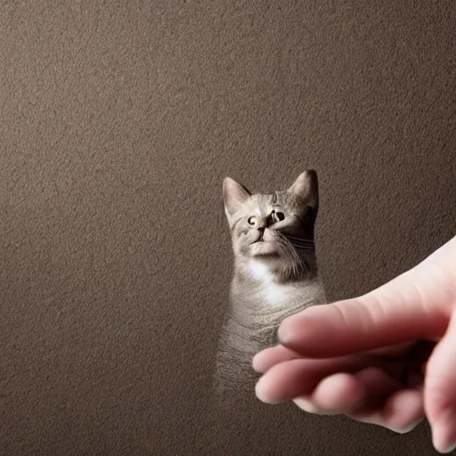 Prompt: cat with human hands photo 4 k detailed