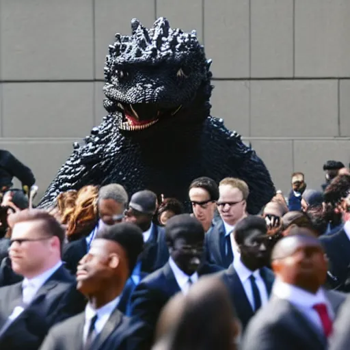 Image similar to black godzilla in a suit at the funeral