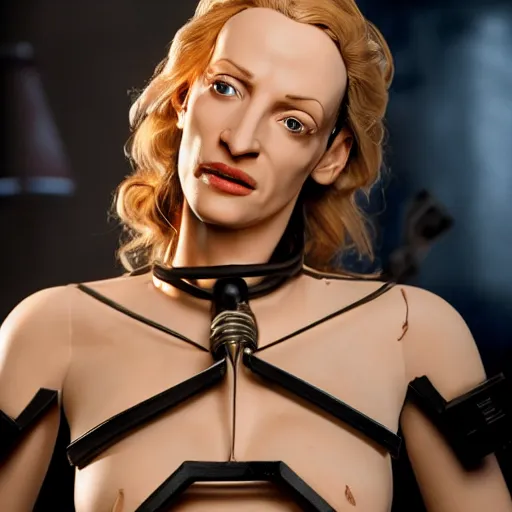 Prompt: animatronic Uma Thurman, exposed wires, photo, Stan Winston studios, detailed, 4k