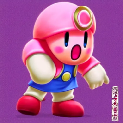 Image similar to photo of kirby from nintendo in casual clothes, pink kirby walking, kirby walking down the street in casual clothes, he looks cool