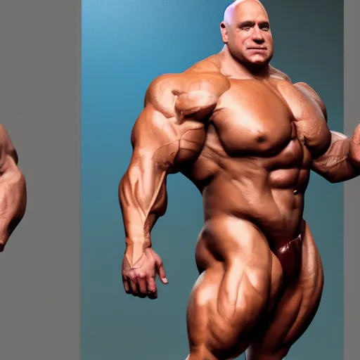 Image similar to bodybuilder George Costanza from seinfield, au naturel, hyper detailed, digital art, trending in artstation, cinematic lighting, studio quality, smooth render, unreal engine 5 rendered, octane rendered, art style by klimt and nixeu and ian sprigger and wlop and krenz cushart