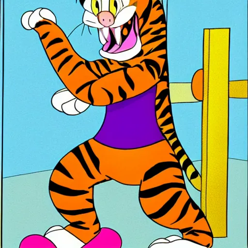 Image similar to “a tiger exercising at a gym, children cartoon, Disney”